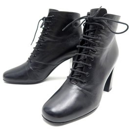 Saint Laurent-SAINT LAURENT BABIES SHOES 90 LACE-UP 404546 37 LEATHER ANKLE BOOTS-Black