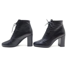 Saint Laurent-SAINT LAURENT BABIES SHOES 90 LACE-UP 404546 37 LEATHER ANKLE BOOTS-Black