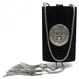 NEW BALMAIN HANDBAG MINAUDIERE CLOUTE S8FS277 SUEDE CLUTCH BAG Black
