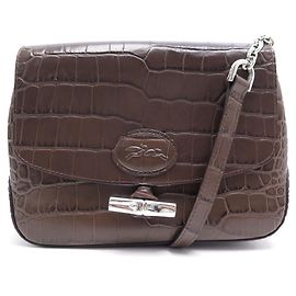 LONGCHAMP ROSEAU L HANDBAG2079858183 CROCO BAG LEATHER STRAP Brown