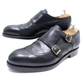 JM Weston-JM WESTON SHOES 334 Church´s Loafers 9E 43 BI-BUCKLE BLACK LEATHER SHOES-Black