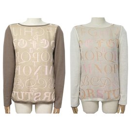 Hermès-NEW HERMES ALPHABET REVERSIBLE SWEATER 38 M CASHMERE SILK CASHMERE SWEATER-Taupe