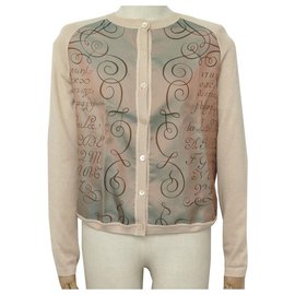 Hermès-NEW HERMES ALPHABET VEST 40 M IN SILK AND CASHMERE BEIGE PULLOVER SILK VEST-Beige