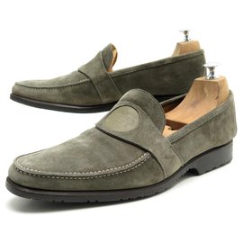 Hermès-HERMES LOAFERS 42.5 It 43 FR EN SUEDE KHAKI SUEDE LOAFERS SHOES-Khaki