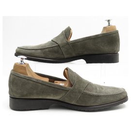 Hermès-HERMES LOAFERS 42.5 It 43 FR EN SUEDE KHAKI SUEDE LOAFERS SHOES-Khaki