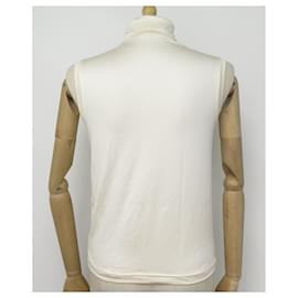Hermès-TSHIRT HERMES 38 S SLEEVELESS ROLL NECK TANK TOP SILK BEIGE TOP SILK-Beige