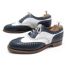 Church's-CHURCH'S BURWOOD RICHELIEU SHOES TWO-TONE BLUE WHITE LEATHER 8g 42 SHOES-Other