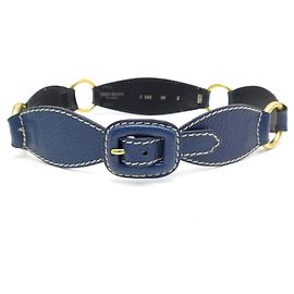 YVES SAINT LAURENT BELT SIZE 70 BLUE SEED LEATHER & BELT RINGS Blue