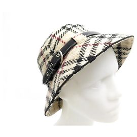 NEW BURBERRY BOB TARTAN CHECK PATTERN SIZE M 55 BEIGE WOOL CAP Beige