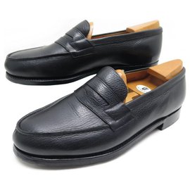 JM Weston-JM WESTON SHOES 180 Church´s Loafers 6.5D 41.5 BLACK SEED LEATHER + STAINLESS STEEL-Black