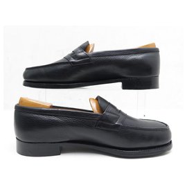 JM Weston-JM WESTON SHOES 180 Church´s Loafers 6.5D 41.5 BLACK SEED LEATHER + STAINLESS STEEL-Black