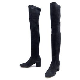VALENTINO SHOES THIGH BOOTS 38 BLACK SUEDE + BOOTS SHOES BOX Black