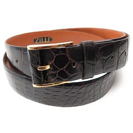 RARE ZILLI T BELT 105 CROCODILO CROCODILO COURO FACILHA DOURADA CINTO Marrom