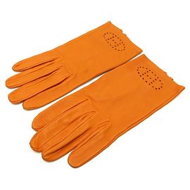 Hermès HERMES EVELYNE H PERFORIERTE HANDSCHUHE AUS ORANGE LAMMLEDER 7 Lederhandschuhe Orange