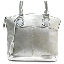 Louis Vuitton-LOUIS VUITTON LOCKIT PM HANDBAG IN SILVER SUHALI LEATHER HAND BAG-Silvery