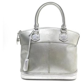 Louis Vuitton-LOUIS VUITTON LOCKIT PM HANDBAG IN SILVER SUHALI LEATHER HAND BAG-Silvery