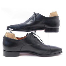 Santoni-SANTONI RICHELIEU STRAIGHT TOE SHOES 15004 5 It 40 FR LEATHER SHOES-Black