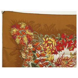 Hermès-HERMES THE DESERT ISLAND BY ANNIE FAIVRE SILK BROWN BROWN SILK SCARF-Brown