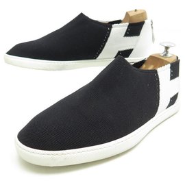 Hermès-NEW HERMES BASKETS H SHOES 40 BLACK CANVAS SNEAKERS NEW CANVAS SHOES-Black