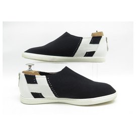 Hermès-NEW HERMES BASKETS H SHOES 40 BLACK CANVAS SNEAKERS NEW CANVAS SHOES-Black