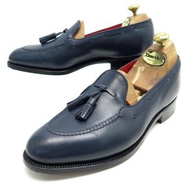 JM Weston-NEW JM WESTON MOCASSINS PomPom SHOES 173 8D 42 BLUE LEATHER SHOES-Navy blue
