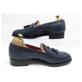 JM Weston-NEW JM WESTON MOCASSINS PomPom SHOES 173 8D 42 BLUE LEATHER SHOES-Navy blue