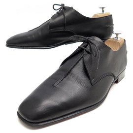 Hermès-HERMES DERBY SHOES 41 BLACK KANGAROO LEATHER SHOES-Black