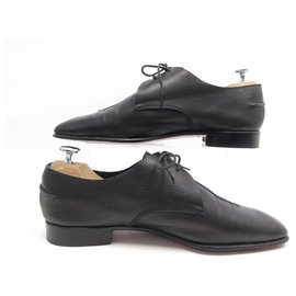 Hermès-HERMES DERBY SHOES 41 BLACK KANGAROO LEATHER SHOES-Black