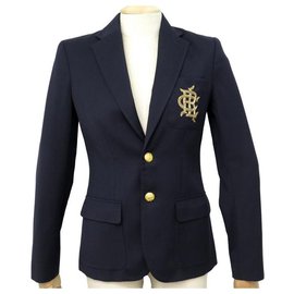 Ralph Lauren-NEW RALPH LAUREN BLAZER ECUSSON JACKET 2 S 34 NAVY BLUE WOOL JACKET-Navy blue