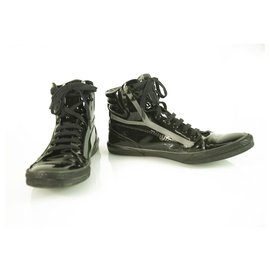 Yves Saint Laurent-Yves Saint Laurent YSL Men's Y Black Patent Leather High Top Trainers 43,5-Black
