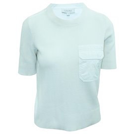 Calvin Klein-Grey Silk Top with Front Pocket-Grey