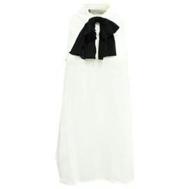 Reformation-Sleeveless Ivory Shirt with Black Bow-White,Cream