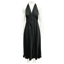 Les Petites-Halter Neck Silk Dress with Open Back-Black