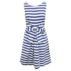 Kate Spade-Blue and White Striped Cotton Dress-Blue