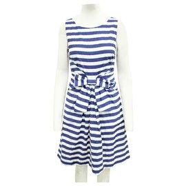 Kate Spade-Blue and White Striped Cotton Dress-Blue