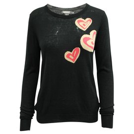 Dkny Schwarzer Pullover mit Herzen Schwarz