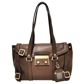 Bolsa de ombro de couro Prada Brown Sound Lock Marrom