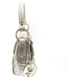 Fendi-Fendi Silver Mini Chef Leather Handbag-Silvery
