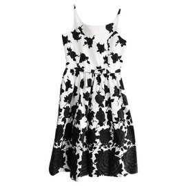 Autre Marque-J&M Davidson Black & White Rose Print Sleeveless Dress-Black,White