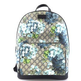 Gucci-Gucci Backpack Blooms Print Logo Beige GG Supreme Canvas-Multiple colors