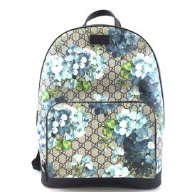 Gucci-Sac à dos Gucci Blooms Print Logo Beige GG Supreme Canvas-Multicolore