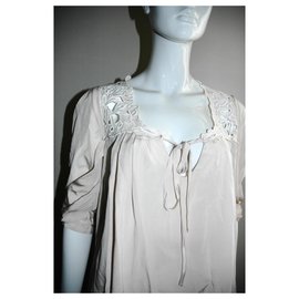Temperley London-Mini-robe en soie et dentelle Temperley-Blanc,Écru