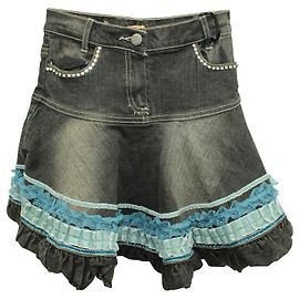 Monnalisa Mini saia jeans escura com cristais e decoração de veludo Outro