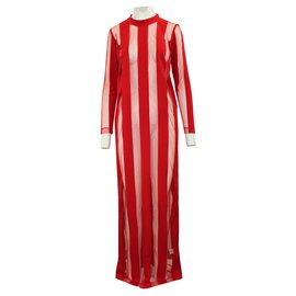 Marques Almeida-Sheer Striped Maxi Red Dress from Spring/ Summer 2018 Collection-Red