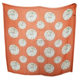 Alexander Mcqueen-Dragonflies and Skulls Print Orange Silk Scarf-Orange