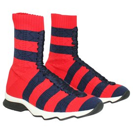Fendi-High Top Red Sneakers-Red