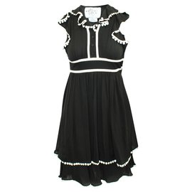 Kate Spade-Black Dress with White Embroidery-Black