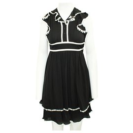 Kate Spade-Black Dress with White Embroidery-Black