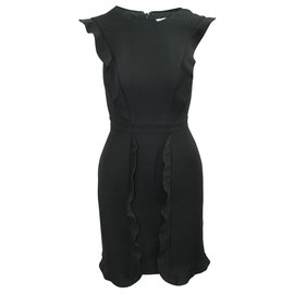 Fendi-Petite robe noire à volants devant-Noir