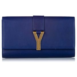 Yves Saint Laurent YSL Blue Chyc Ligne Leather Clutch Bag Blue